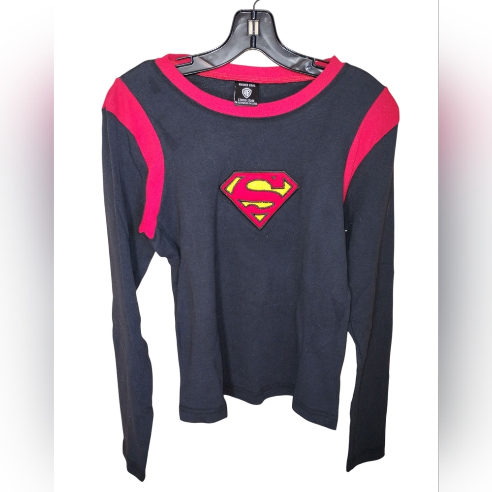 Vtg '98 Superman Logo 'S' Shirt L Black Red WB Studio Store Cotton Nwot